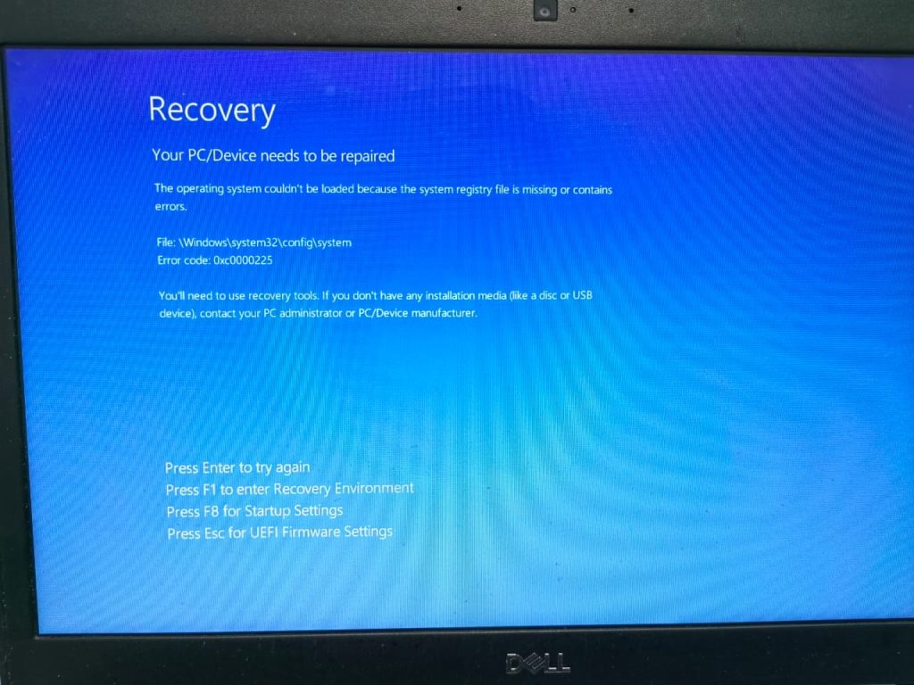 Dell Laptop startup error