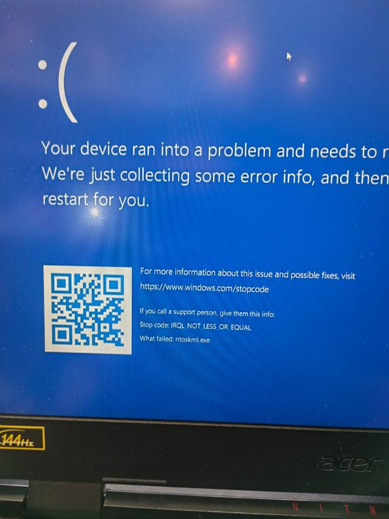 ACER NITRO 5 BLUE SCREEN ISSUE